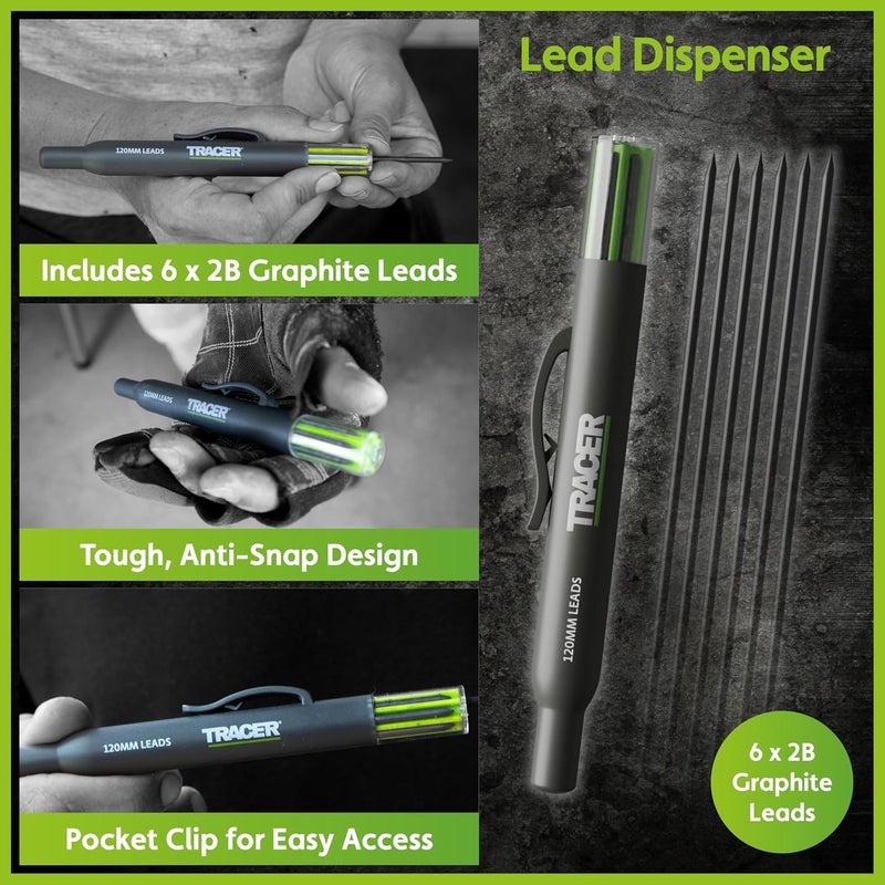 Tracer Complete Deep Hole Marking Kit - Includes Double-Tipped Long Head Deep Hole Permanent Marker and Deep Hole Construction Pencil with 6 Replacement Lead Dispenser Site Holster - Image 5